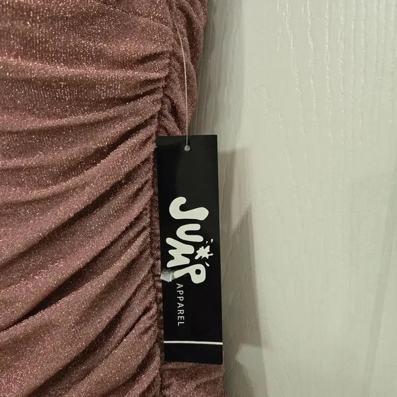 Jump Size Large metallic party bodycon dress with ruched sides in Rose color NWT - Picture 2 of 9